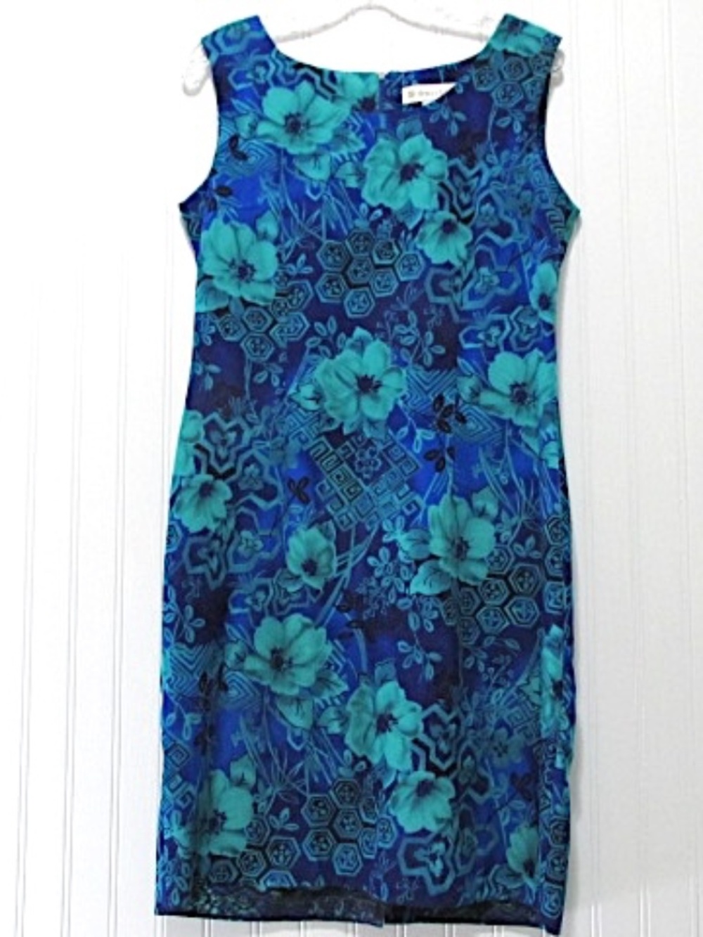 Sleeveless Blue&Petrol Sheath Dress, Size 8